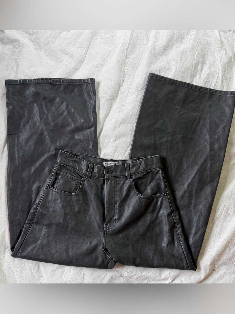 We The Free Black Faux Leather Wide Leg Barel Jeans 27